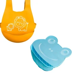 Babero y Mantel de silicona Azul y naranja