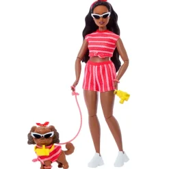 Barbie Twinning Looks Muñeca Perrito Ropa Rayas Rojas