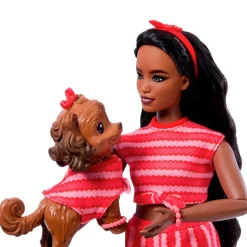 Barbie Twinning Looks Muñeca Perrito Ropa Rayas Rojas