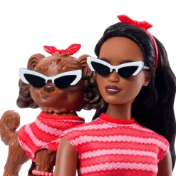 Barbie Twinning Looks Muñeca Perrito Ropa Rayas Rojas
