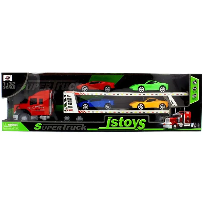 Camión de Transporte Rojo con Coches