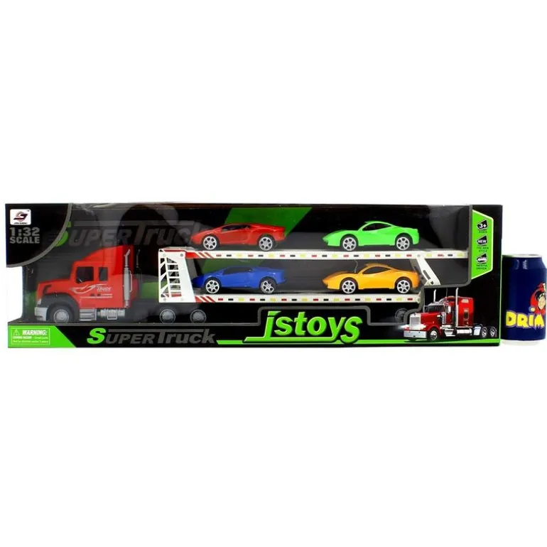 Camión de Transporte Rojo con Coches