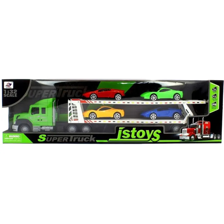 Camión de Transporte Verde con Coches