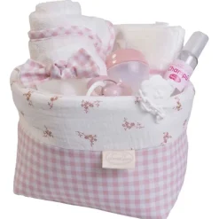 Canastilla Muñeco Bebé de Tela de Flores y Vichy