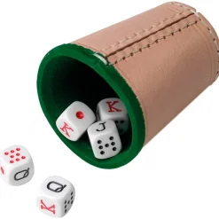 Cubilete Cuero Forrado Con Dados Póker