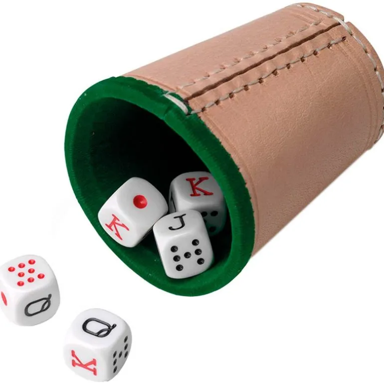 Cubilete Cuero Forrado Con Dados Póker