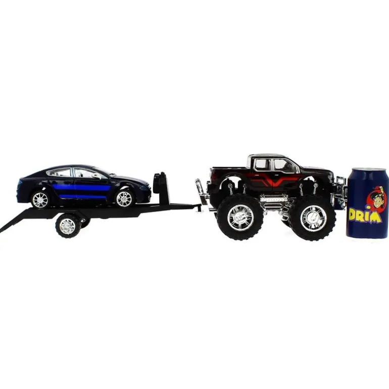 Jeep de Juguete con Remolque y Coche Negro y Azul