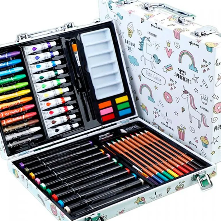 Maletín de Madera con Pinturas 53 Piezas