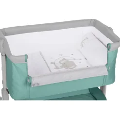 Minicuna Colecho Comfy Menta + textil Elefante