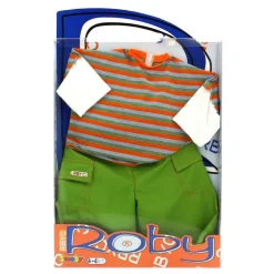 Muñeco Roby Conjunto Camiseta a Rayas y Pantalones Verdes