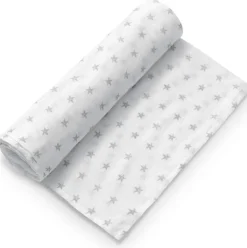 Muselina 120*120 bambu Stars Blanco/ Gris