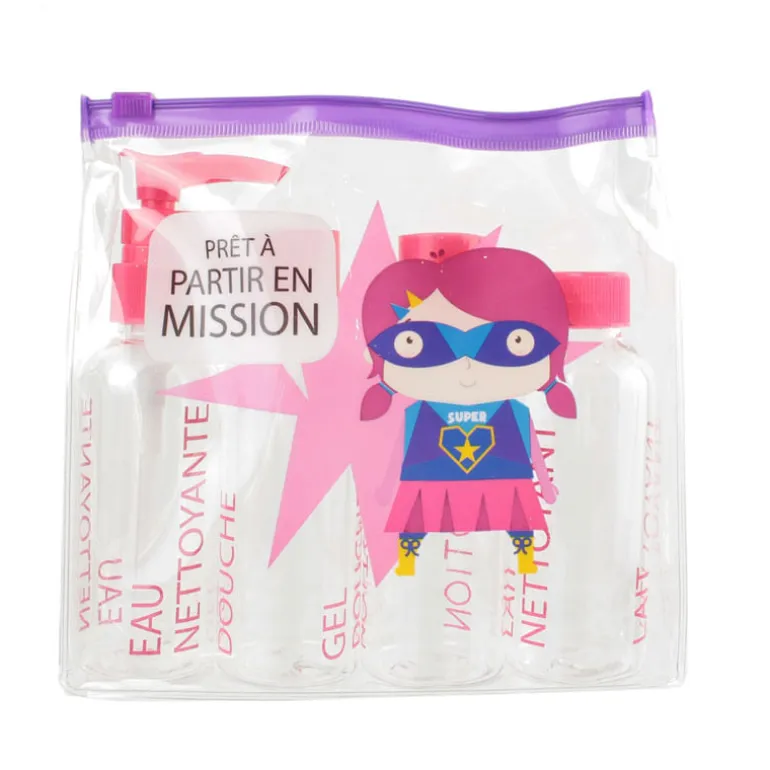 Neceser Kit de viaje 4 botes Super Nena Lila