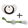 Pack Chupete silicona + cadena portachupete 12m+ Pingüino