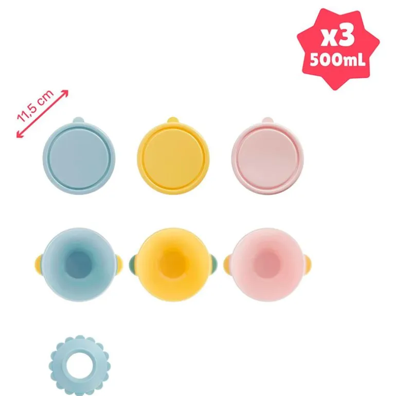 Set 3 bols antideslizamiento con tapa