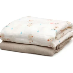 Set de 2 muselinas Patitos beige