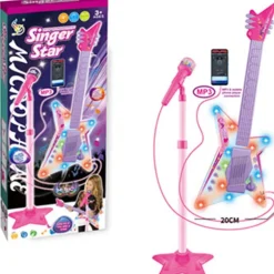 Singer Star Guitarra Eléctrica Infantil con Micro Rosa