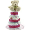 Tarta de pañales de tres pisos Osito con accesorio Rosa