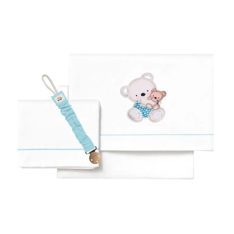 Triptico Sábanas cuna de 120*60 Osito Bco/Az