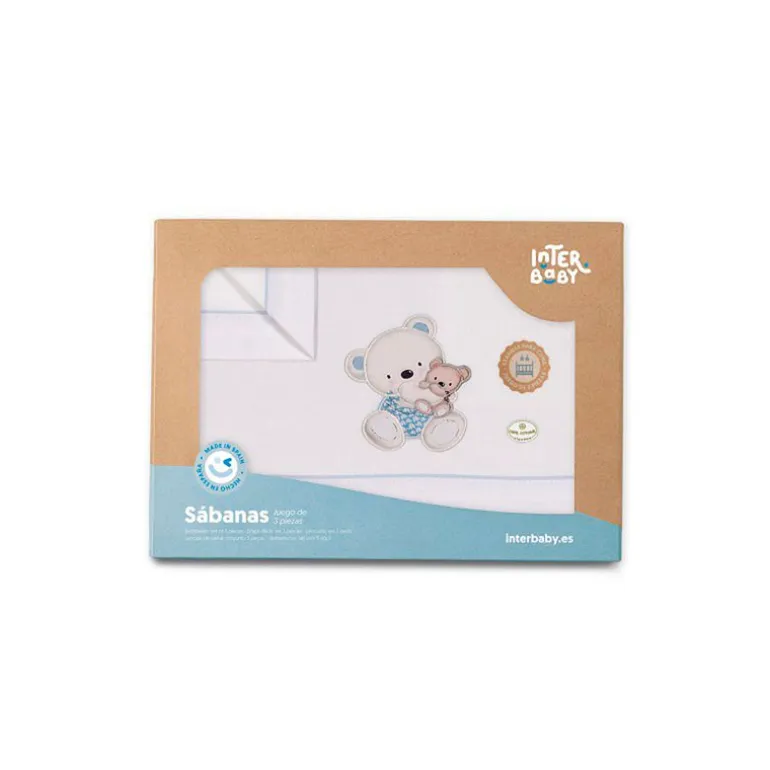 Triptico Sábanas cuna de 120*60 Osito Bco/Az