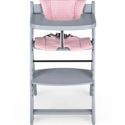 Trona madera gris con cojín Full Rosa