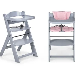 Trona madera gris con cojín Full Rosa